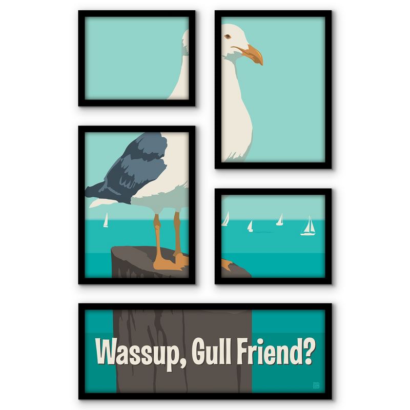 Americanflat Wassup Gull Friend Coastal Collection 5 Piece Grid Wall Art Room Decor Set - coastal Modern Home Decor Wall Prints, 1 of 6