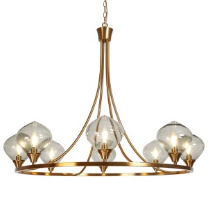 LNC Temporaneo 8-Light 39.3"Candle Wagon Wheel Modern Oversized Chandelier, Polished Gold with Clear Class Shades - 1 of 4