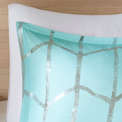 Aqua and Silver King Microfiber Comforter Set with Decorative Pillows