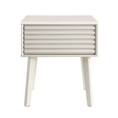 Mid-Century Modern Render End Table with Storage in White