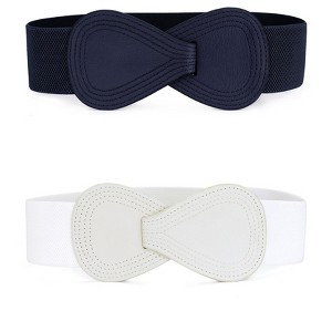 Allegra K Women's Stretchy 8-shaped Faux Leather Elastic Dress Waist Belts 2 Pcs - 1 of 4