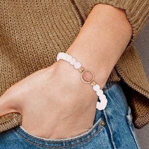Chisel Stainless Steel Polished Rose IP-plated 6mm Pink Crystal Beaded 7" Stretch Bracelet - 1 of 4