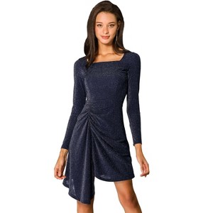 INSPIRE CHIC Women's Sparkle Square Neck Long Sleeve Shiny Stretchy Party Glitter Dress - 1 of 4