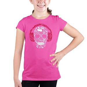 LA Pop Art Girl's Word Art T-shirt - Music Notes Skull - 1 of 4