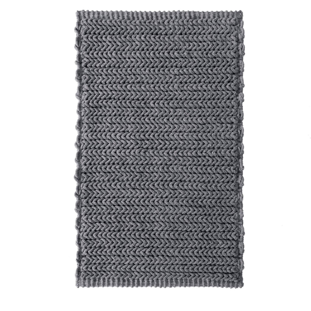 Photos - Bath Mat 24"x40" Braided Cotton Chenille Chain Stitch Bath Rug Dark Gray