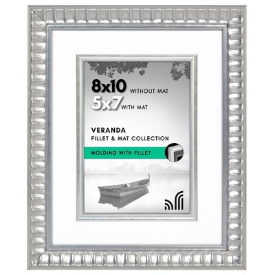 Americanflat 8x10 Picture Frame with Decorative Inner Mat - Displays 5x7 Photos with Mat or 8x10 Without - Veranda Collection - Silver Vintage Frames