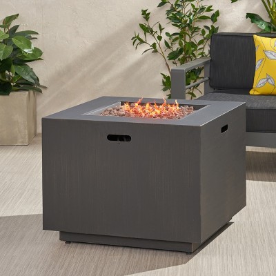 33-Inch Square Outdoor Iron Fire Pit With Built-In Propane Tank Storage And Brushed Brown Finish - 50,000 BTU