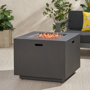 33-Inch Square Outdoor Iron Fire Pit With Built-In Propane Tank Storage And Brushed Brown Finish - 50,000 BTU - 1 of 4