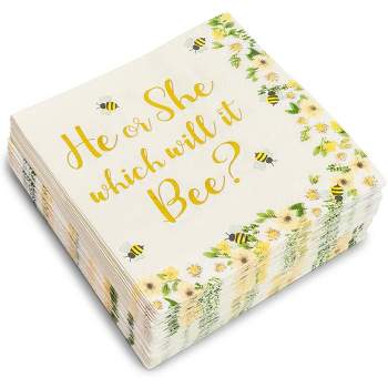 Sparkle and Bash 50 Pack Bee Gender Reveal Party Supplies, Disposable Paper Napkins 5 x 5 In