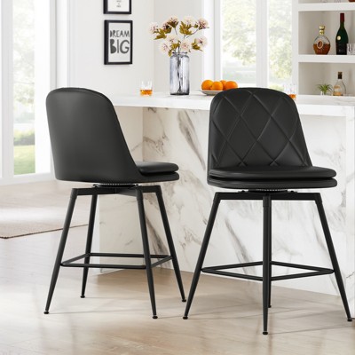 Huxxion Bar Stools Set of 2, Counter Height Swivel Bar Stools with High Back, 22" Seat Height for Kitchen Island & Home (Black)