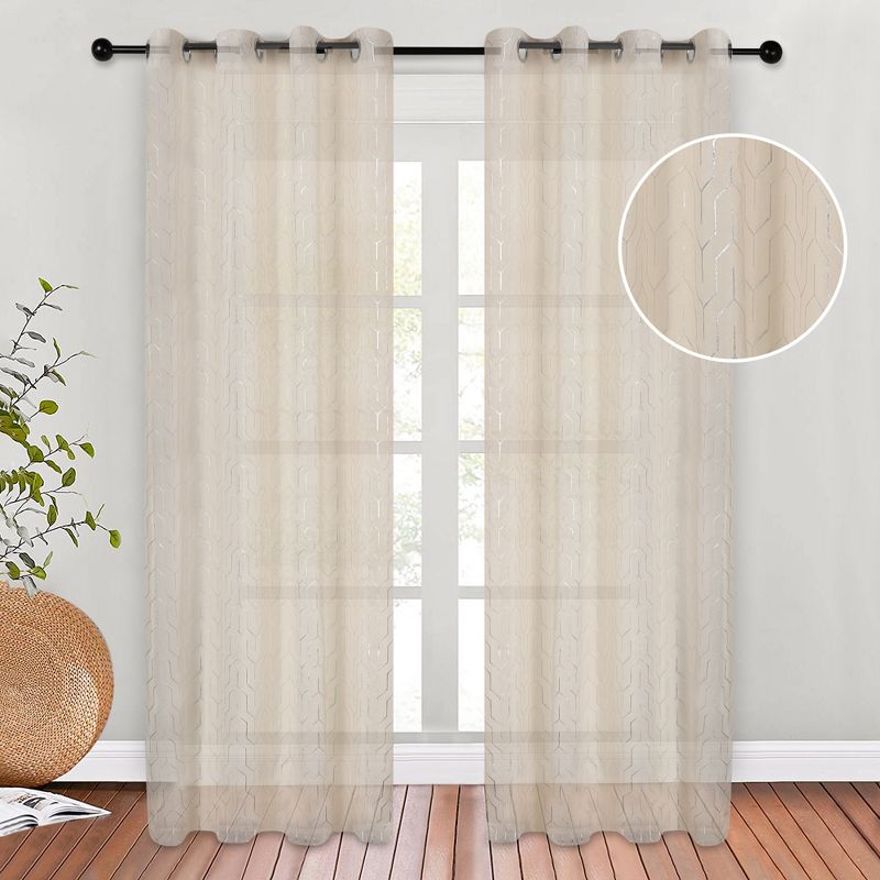 Contemporary Geometric Trellis Sheer Curtains, Set of 2 by Blue Nile Mills, 1 of 5