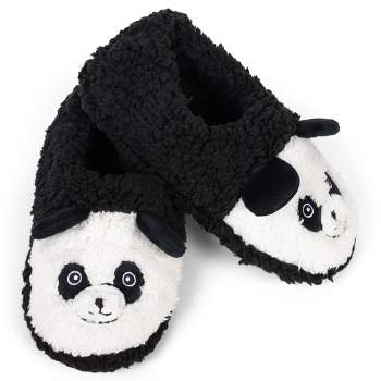 Elanze Designs Panda Black Women's Animal Cozy Plush Lined Non Slip Fuzzy Slipper - Large