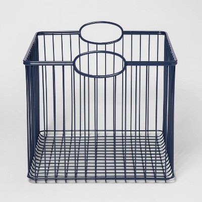 Divided Wire Caddy Basket With Wood Handle Black - Brightroom™ : Target