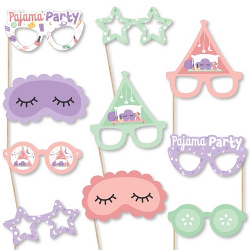 Jazzoo Slumber Party Decoration Kit - Includes Photography Backdrop & 10 Studio Selfie Photo Booth Props with Sticks - Sleepover Squad Pajama Girl