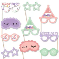Big Dot of Happiness Pajama Slumber Party Glasses and Masks - Paper Card Stock Girls Sleepover Birthday Party Photo Booth Props Kit - 10 Count