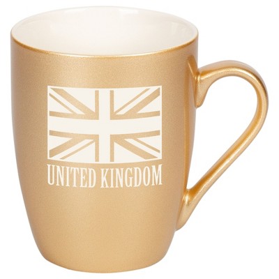 Elanze Designs United Kingdom Flag 10 Ounce Ceramic Laser-Etched Engraved Drinkware Mug, Metallic Vegas Gold