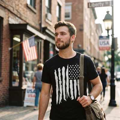 Мужские футболки Crazy Dog T-Shirts, Inc. Mens Vertical Grunge Flag Funny T shirts USA Tees American Novelty Vintage T shirt - Crazy Dog Men's T Shirt For Fourth Of July Black XL — фото 3