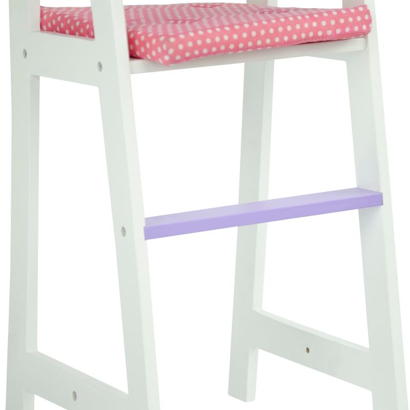 Olivia's Little World Wooden Baby Doll High Chair with Cushion, White/Purple, 6 of 9