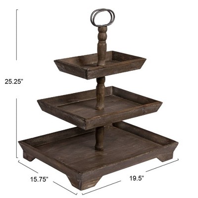 Brown Wooden 3-Tier Decorative Tray