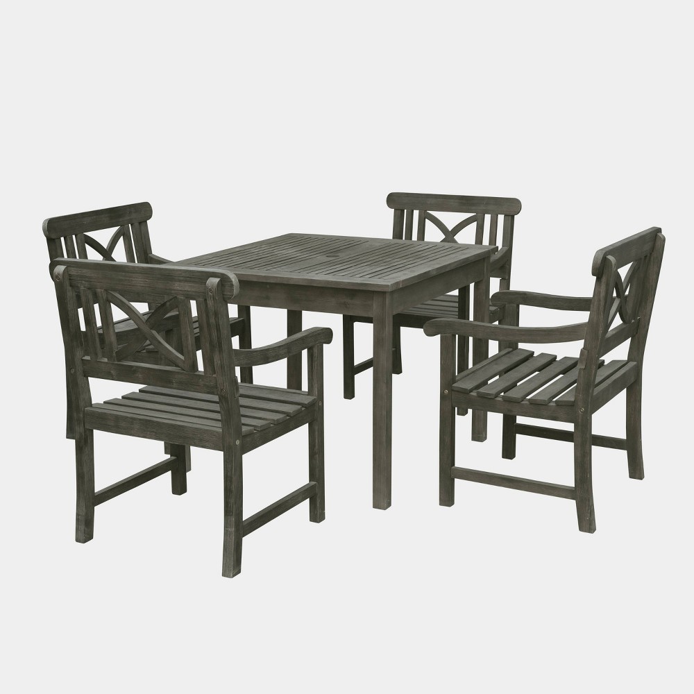 Renaissance 5pc Wood Outdoor Patio Stacking Dining Set - Gray - Vifah