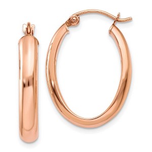 Black Bow Jewelry 3.75mm x 26mm Polished 14k Rose Gold Domed Oval Tube Hoop Earrings - 1 of 4
