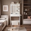 KTMBDW Vanity Desk with Mirror and Lights, Makeup Vanity with Power Strip, Dressing Table Set with 2 Large Drawers and Padded Stool for Bedroom, White - 3 of 4