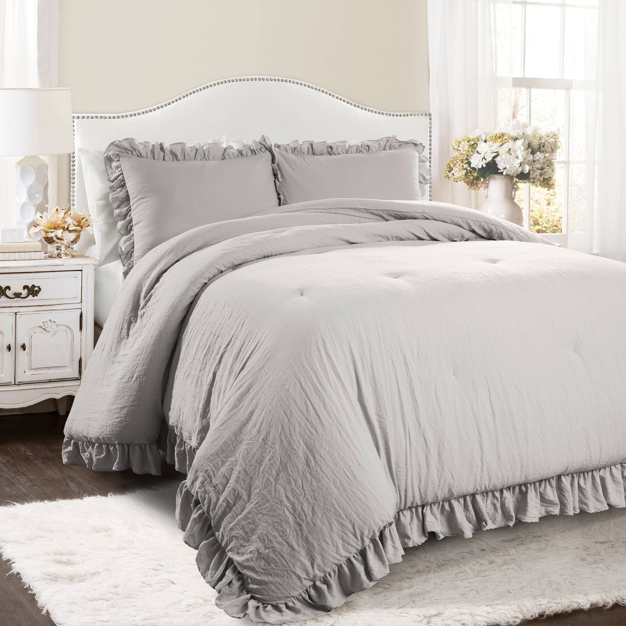 3pc Full/Queen Reyna Comforter & Sham Set Light Gray - Lush Décor: Microfiber, OEKO-TEX Certified