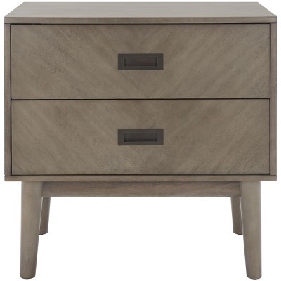 Light Grey 2-Drawer Mid-Century Nightstand with Bronze Handles