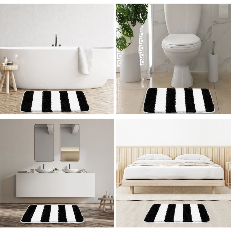 PiccoCasa Microfiber Striped Bathroom Rugs Shaggy Soft Thick Water Absorbent Bath Mat, 4 of 5