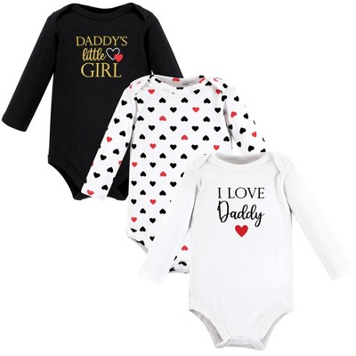Hudson Baby Infant Girl Cotton Long-Sleeve Bodysuits, Girl Daddy Red Black 3-Pack, 0-3 Months