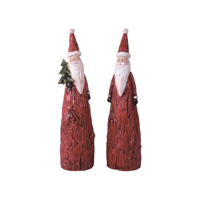 Transpac Large Resin Wood Look Santa Figurine Set of 2 Decorative Objects for Holiday Home Decor