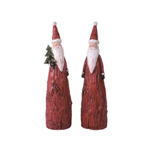 Transpac Large Resin Wood Look Santa Figurine Set of 2 Decorative Objects for Holiday Home Decor - 1 of 4