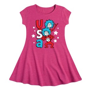 Girls' - Dr. Seuss - USA Things Fit & Flair Cap Sleeve Dress - 1 of 3