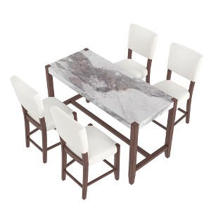 ChicFurnit Dining Sets Counter Height Faux Marble Table with Upholstered Chairs for Modern Spaces, Beige White, 51.25"*31.5"*5.1" - 1 of 4
