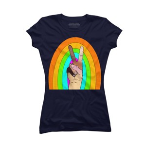 Design By Humans Peace Hand Symbol Stripes By PaperRescueDesigns T-Shirt - 1 of 3