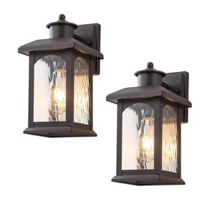 C Cattleya 2-Pack 12in. Oil Rubbed Bronze Outdoor Wall Lantern with Water Ripple Glass - 1 of 4