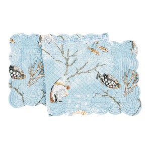 C&F Home 51" x 14" Meraki Island Quilted Reversible Blue Coastal Table Runner - 1 of 4