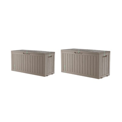 VisioGear Deck Boxes, 2-Piece 75 Gal Outdoor Storage Deck Box, Small Patio Storage Bin for Garden Tools, Brown, 46.06"*21.06"*21.65"