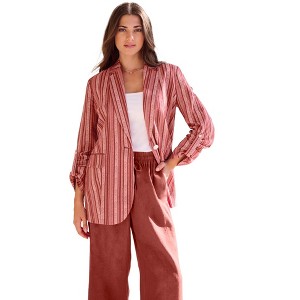 Roaman's Women's Plus Size Linen Blazer - 1 of 4