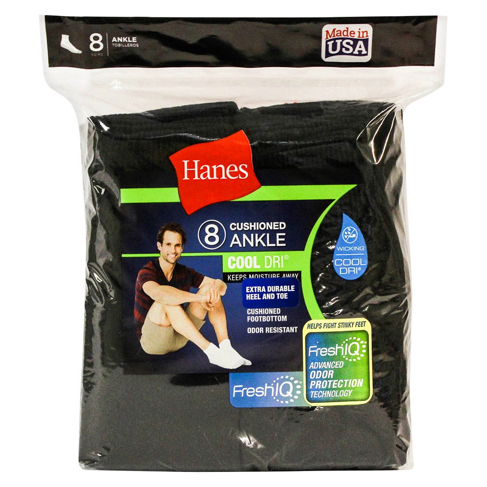 Men's Hanes Red Label 8pk Ankle Socks With FreshIQTM - Black