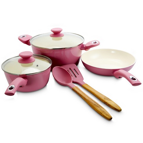 Blue Diamond Ceramic Nonstick 7 pieces Pots and Pans Cookware Set, Pink 