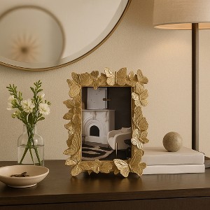 Decorative Butterfly Picture Frame Border - Contemporary Glam Photo Frame for Tabletop, Entryway Styling, or Bedroom Decor - 8", Gold - 1 of 4
