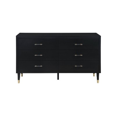 Stanton Black 64" Glam 6-Drawer Dresser with Gold Accents