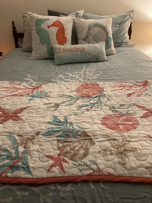 50x70 Ocean View Oversized Cotton Quilted Throw Blanket Coral