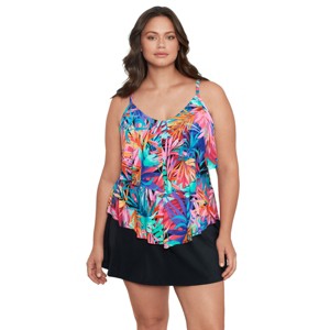 Trimshaper Women's Ronnie Two Tier Ruffle Tankini Swimsuit Top - 1 of 3