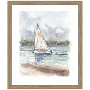 Kate and Laurel Framed Art 1 Maryanne Welch Chatham Fog Sailboat by Patricia Shaw, 22x26, Woodgrain Stripe Mocha - 1 of 4