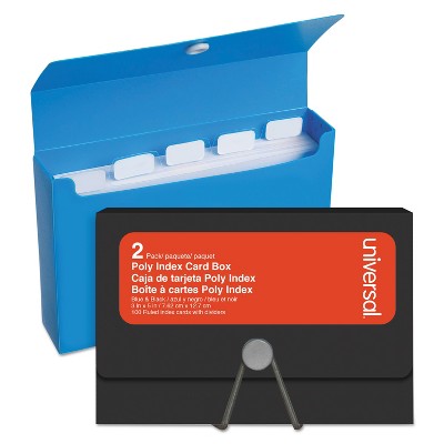 Universal Poly Index Card Box Plastic Black/Blue 3" x 1.33" x 5" 2/Pack 47304