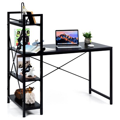 Costway 47.5 Computer Desk Writing Desk Study Table Workstation With  4-Tier Shelves Brown