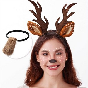 Joyfy Girls Women Halloween Reindeer Headband with Fawn Tail Costume Accessories Set, Antler Deer Headband for Halloween Cosplay Dress Up Party - 1 of 4