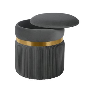 Kumasinova Velvet Round Storage Ottoman,Modern Ottoman Foot Rest with Tufted Top,Ottomans for Living Room,Bedroom Furniture and Dorm,Gray - 1 of 4